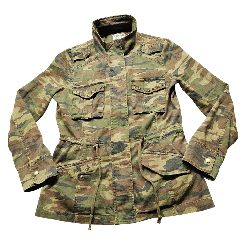 Others Follow Camo Utility Jacket Womens Medium Green Studded Military Coat